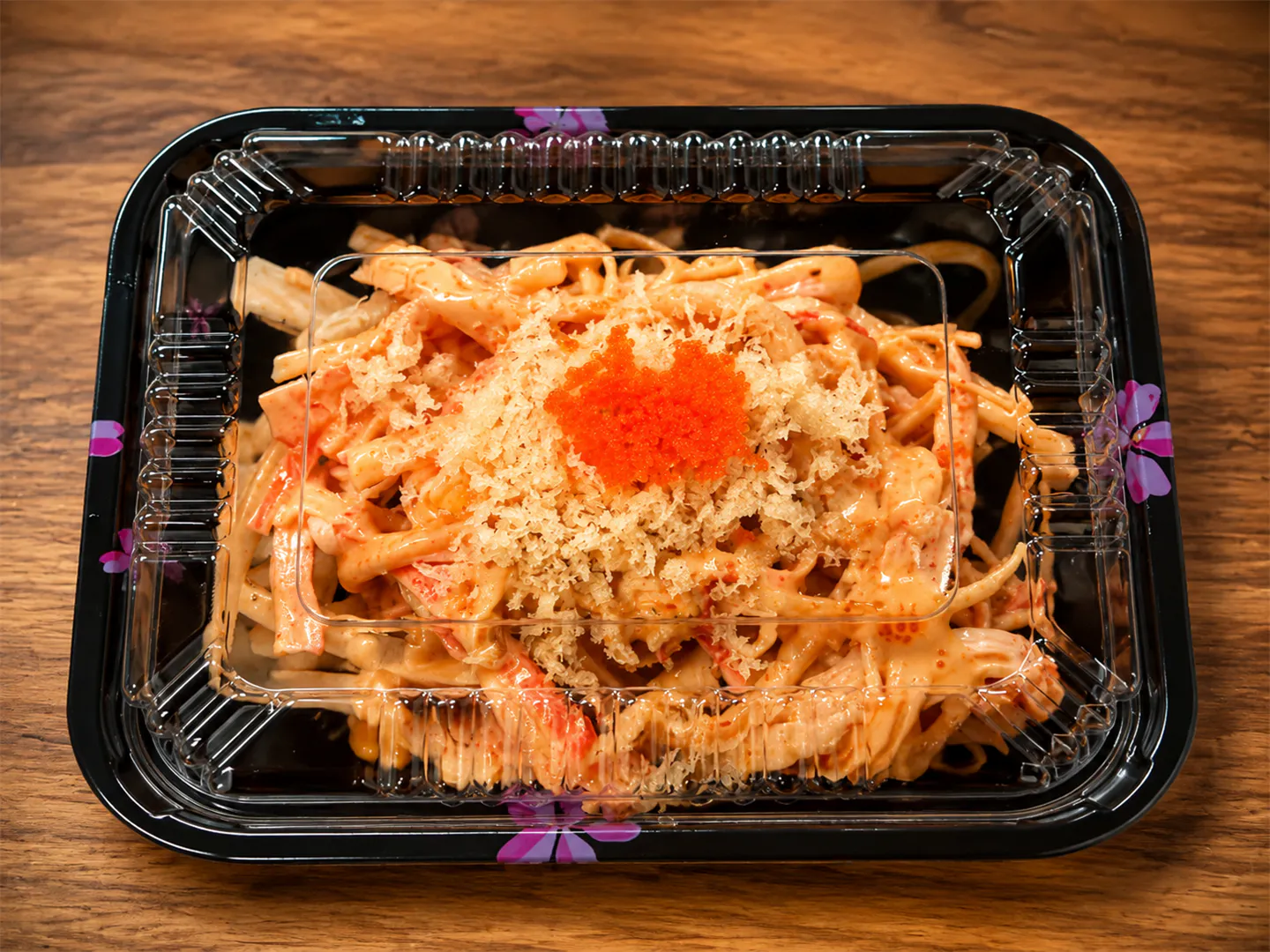Creamy noodles topped with fish roe and crispy crumbs at China King, an Asian Restaurant in Merritt Island